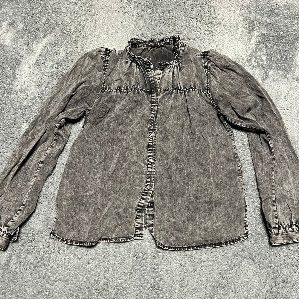 Rails Shirt Womens Medium Camille Acid Wash Ruffle Faded Black